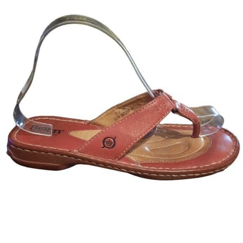 BORN Red Leather Thong Sandals Slip On